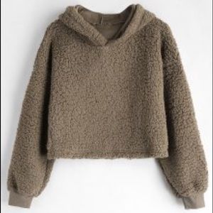 Fuzzy Brown Crop Hoodie